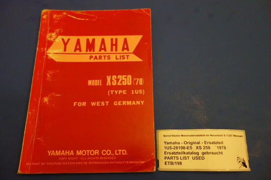 Spare parts catalogue _ Parts list _ PARTSLIST _ Yamaha _ XS 250 _ Type 1U5 _ Year 1978