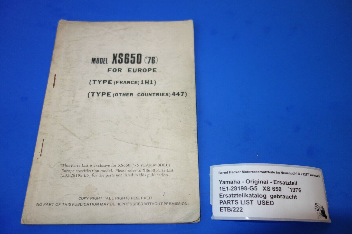 Spare parts catalogue _ Parts list _ PARTSLIST _ Yamaha _ XS 650 _ 447 + 1H1 _ 1978