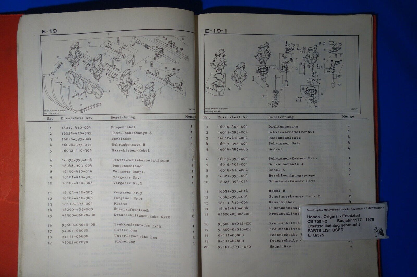 Ersatzteilkatalog _ Teileliste _ PARTSLIST _ Honda _ CB 750 F2 _ Bj. 1977 - 1978