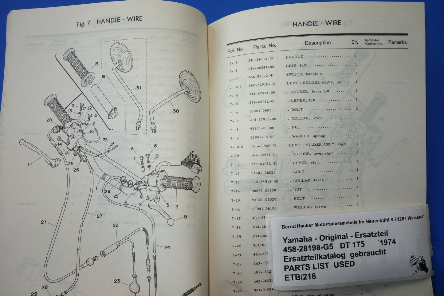 Spare parts catalogue _ Parts list _ PARTSLIST _ Yamaha _ DT 175 _ Type CT1 _ Year 1974