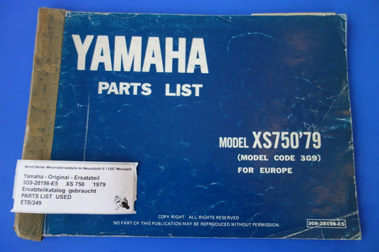 Spare parts catalogue _ Parts list _ PARTSLIST _ Yamaha _ XS 750 _ Type 3G9 _1979