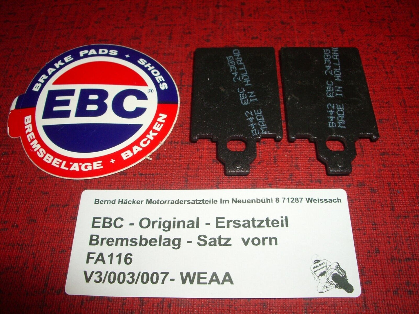 Bremsbelag _ Bremsbeläge _ vorn _ Aprilia Red Rose _ Simson Sperber _ EBC FA116