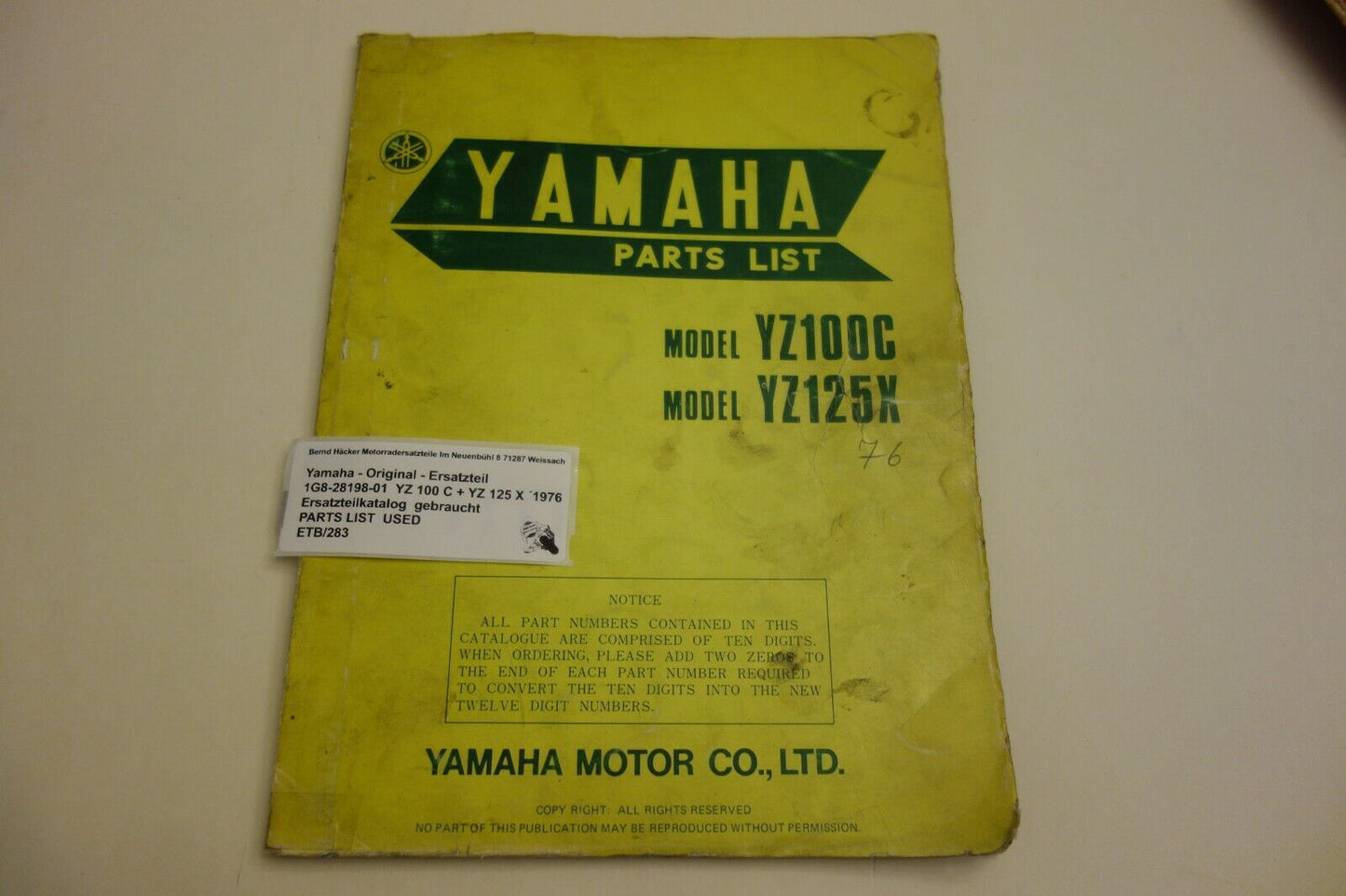 Ersatzteilkatalog _ Teileliste _ PARTSLIST _ Yamaha _ YZ 100 C _ YZ 125 X _1976