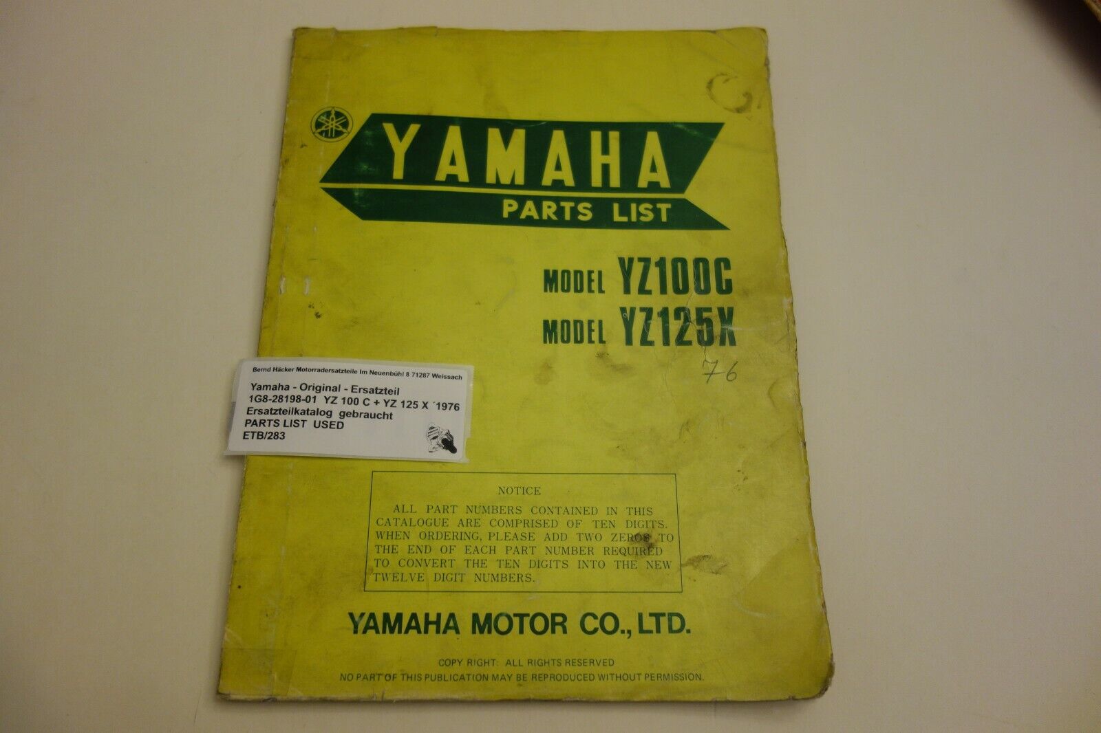 Ersatzteilkatalog _ Teileliste _ PARTSLIST _ Yamaha _ YZ 100 C _ YZ 125 X _1976