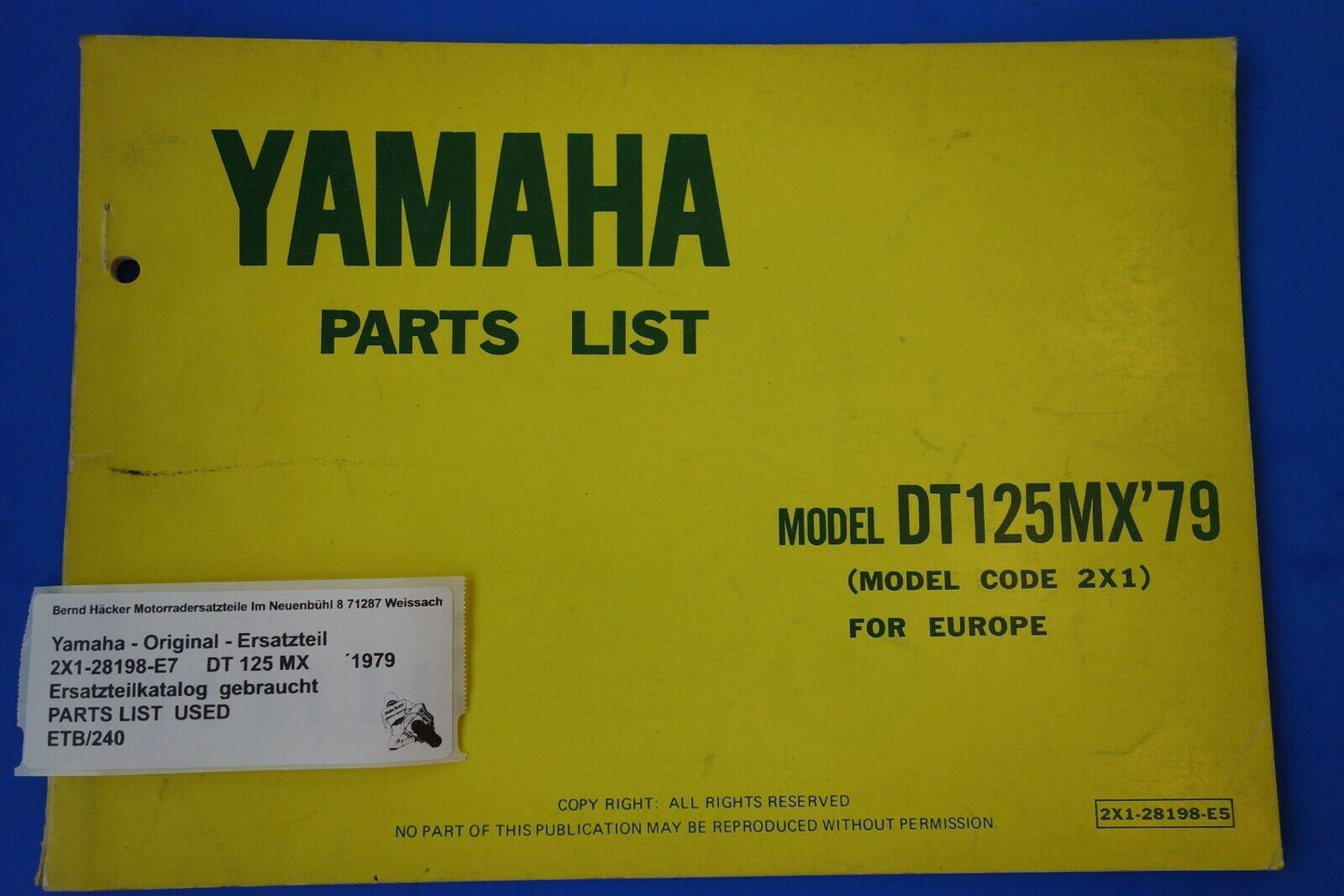 Spare parts catalogue _ Parts list _ PARTSLIST _ Yamaha _ DT 125 MX _ 2X1 _ Year 1979