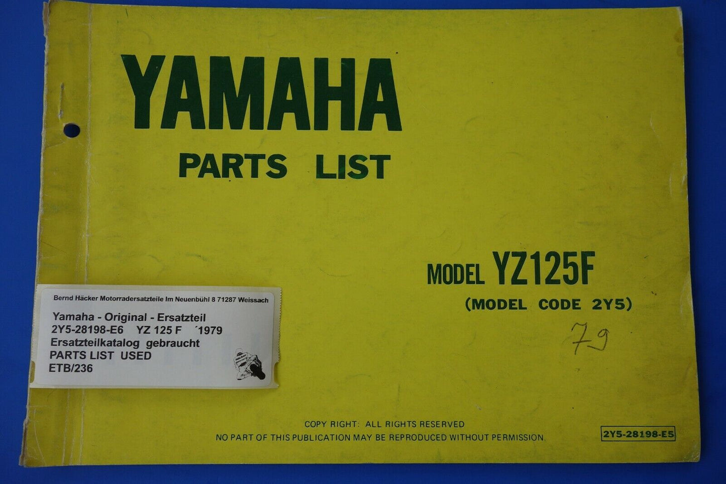 Spare parts catalogue _ Parts list _ PARTSLIST _ Yamaha _ YZ 125 F _ Type 2Y5 _ 1979