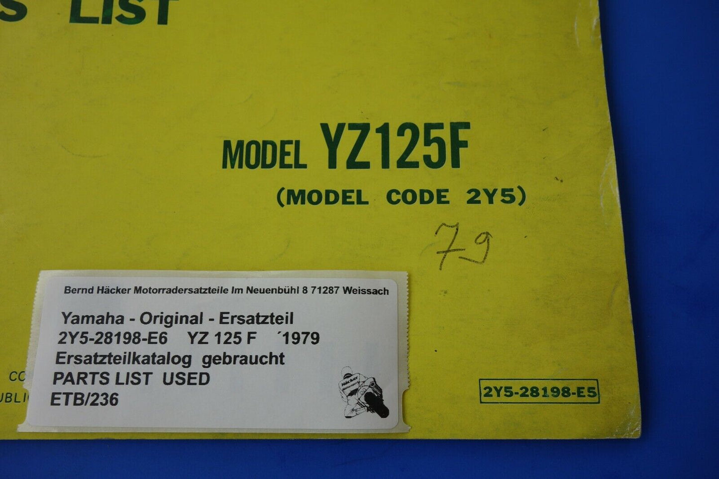 Spare parts catalogue _ Parts list _ PARTSLIST _ Yamaha _ YZ 125 F _ Type 2Y5 _ 1979