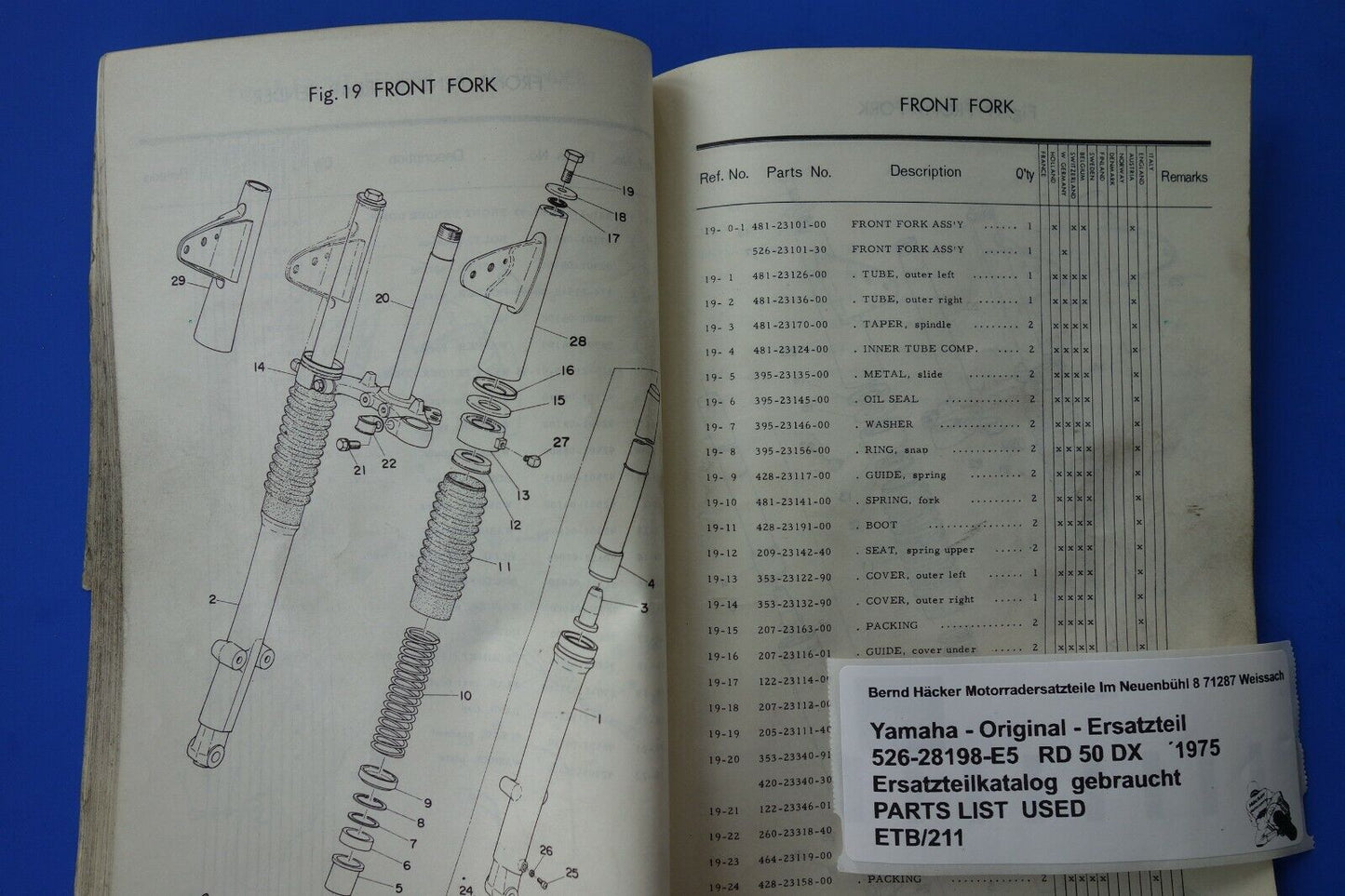 Spare parts catalogue _ Parts list _ PARTSLIST _ Yamaha _ RD 50 DX _ Year of manufacture 1975