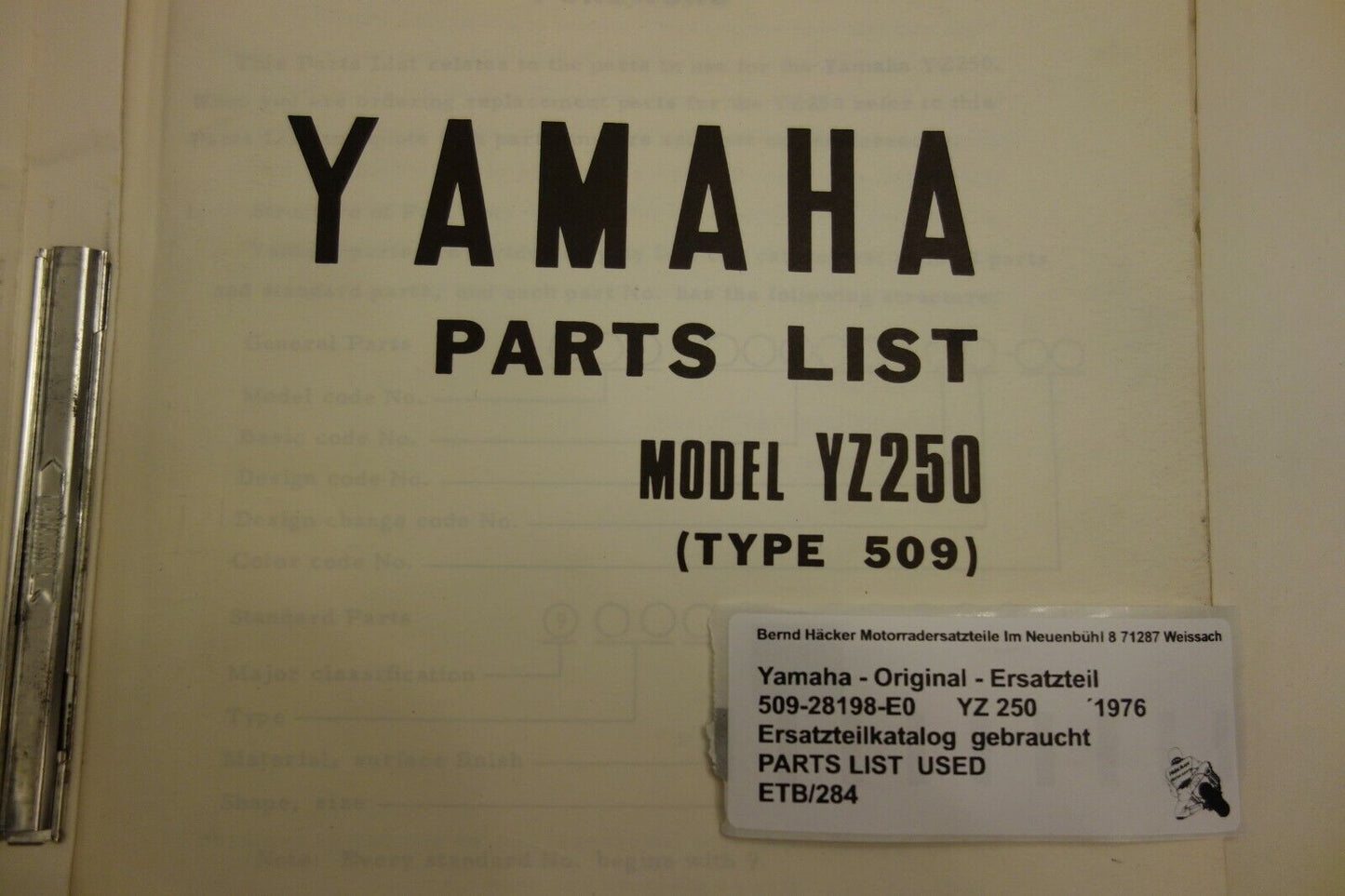 Spare parts catalogue _ Parts list _ PARTSLIST _ Yamaha _ YZ 250 _ Type 509 _1976