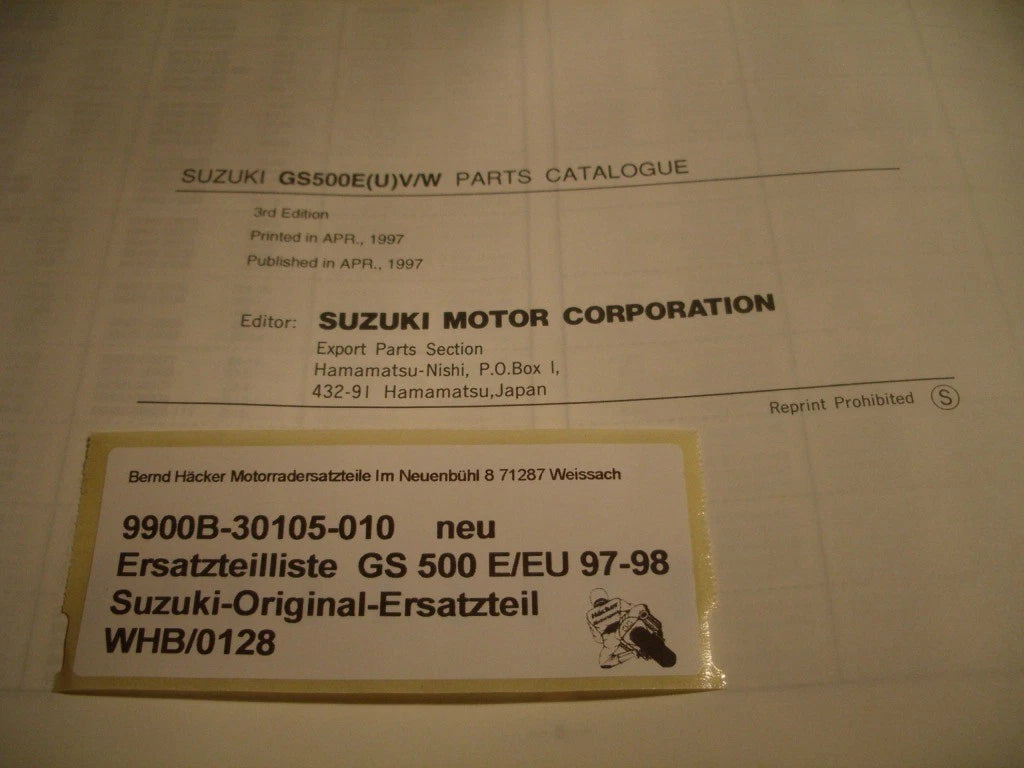 29,00 Euro inkl. Versand Ersatzteilkatalog neu GS500E Bj. 1997 + 1998
