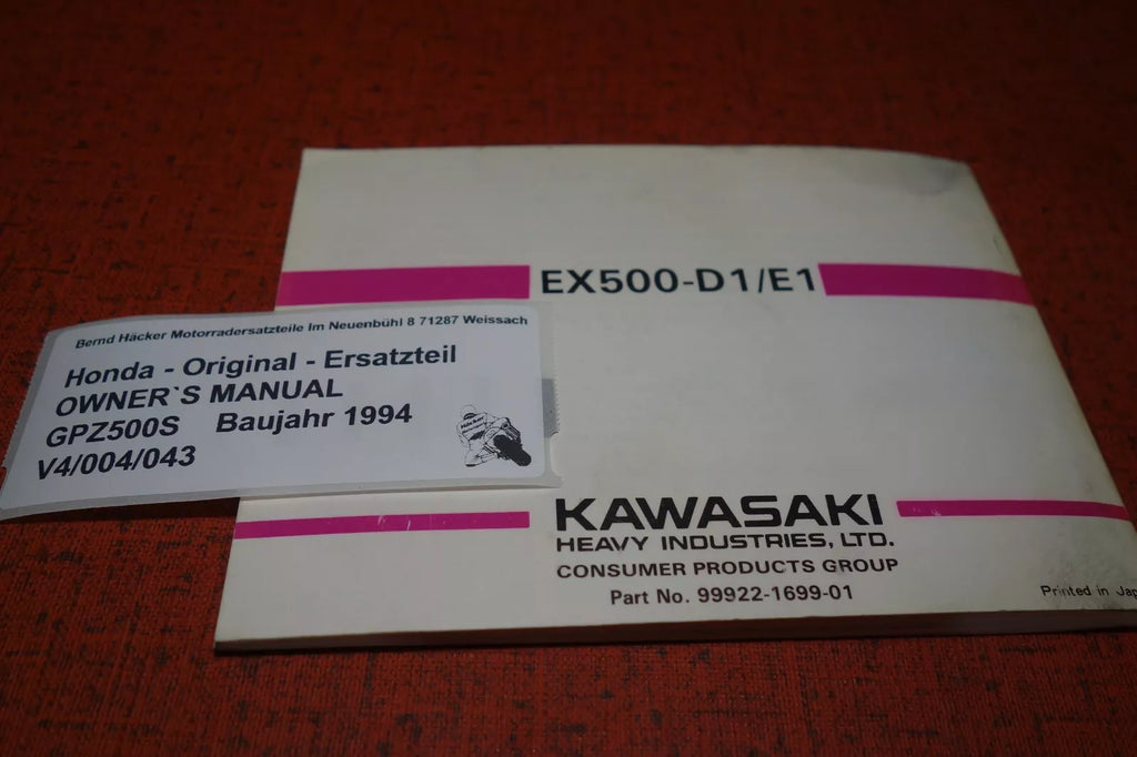 OWNER`S MANUAL _ Kawasaki _ GPZ 500 S _EX500 D1 / E1 _ Baujahr 1994