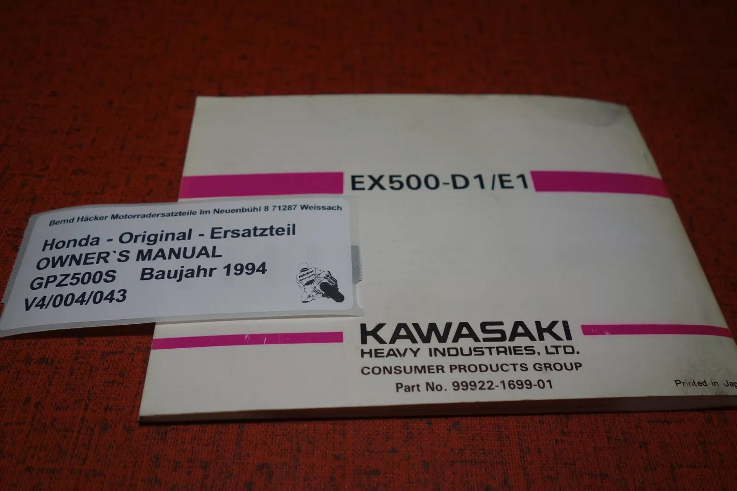 OWNER`S MANUAL _ Kawasaki _ GPZ 500 S _EX500 D1 / E1 _ Baujahr 1994