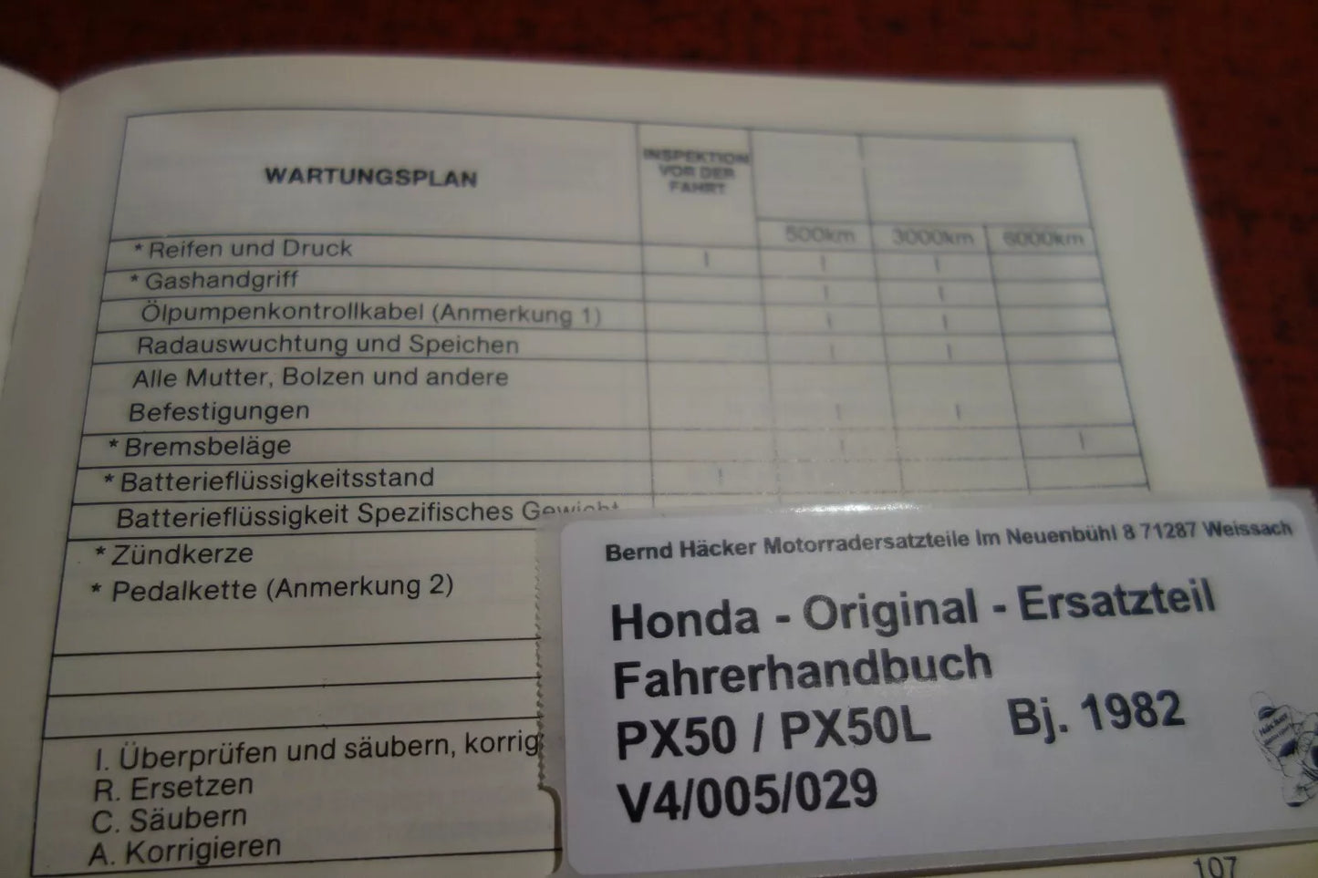 Fahrerhandbuch _ OWNER`S MANUAL _ PX50 + PXL 50 _Baujahr 1982