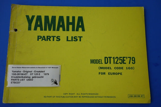 Spare parts catalogue _ Parts list _ PARTSLIST _ Yamaha _ DT 125 E _ Type 1G0 _ 1979