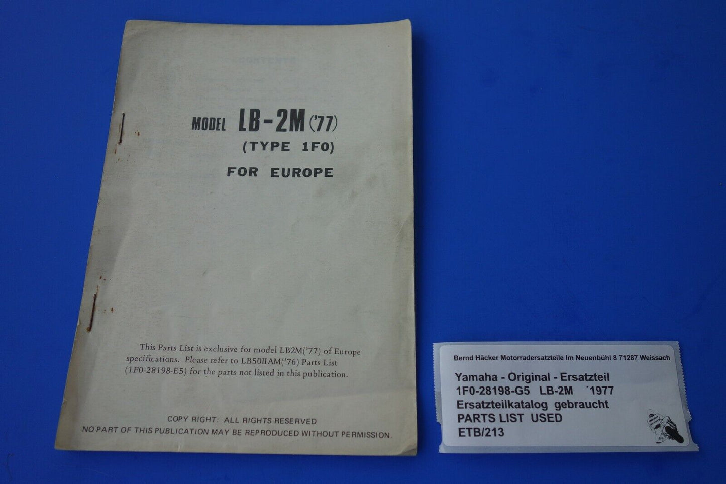 Spare parts catalogue _ Parts list _ PARTSLIST _ Yamaha _ LB-2M _ Type 1F0 _ Year 1977