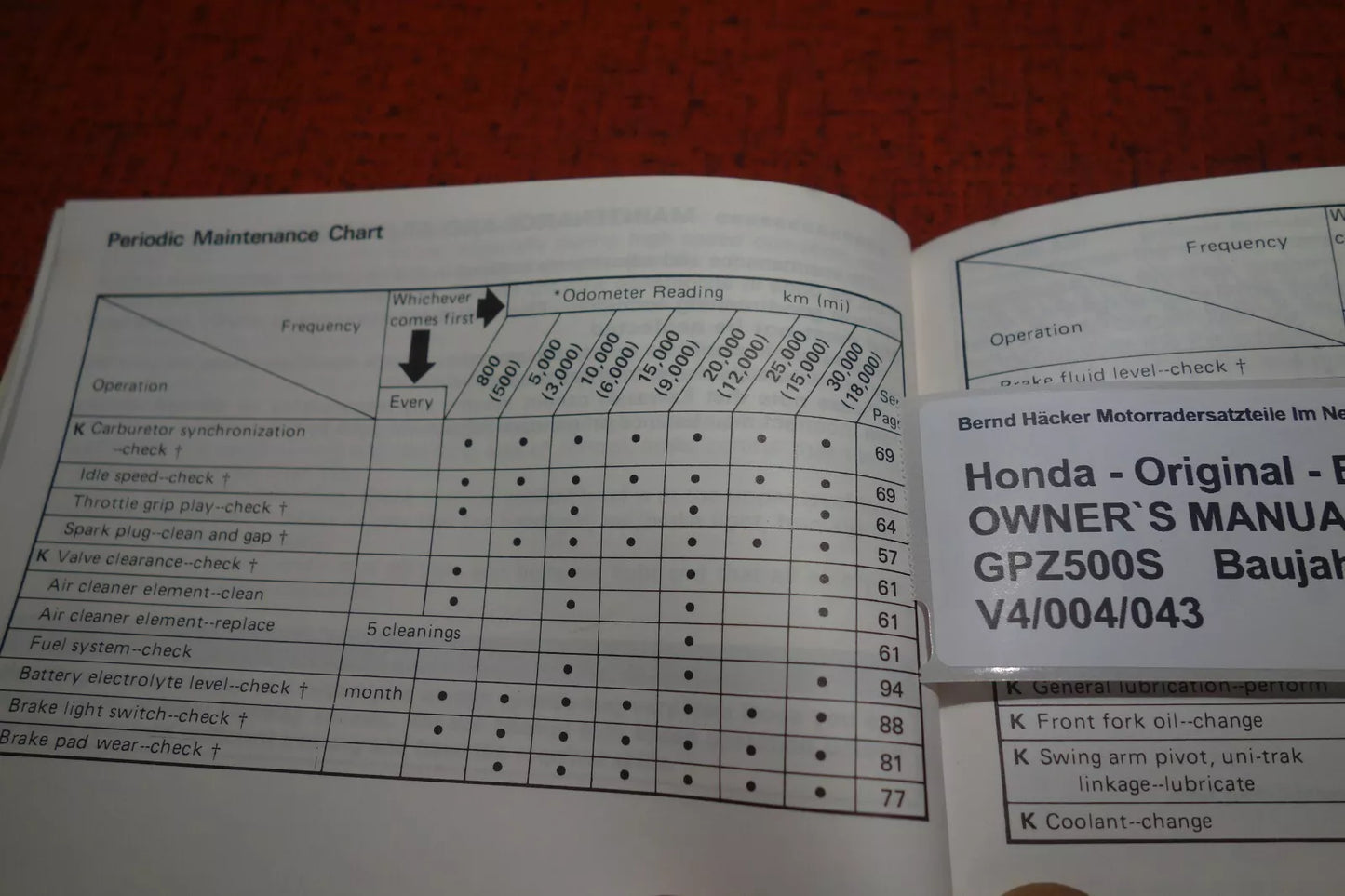 OWNER`S MANUAL _ Kawasaki _ GPZ 500 S _EX500 D1 / E1 _ Baujahr 1994