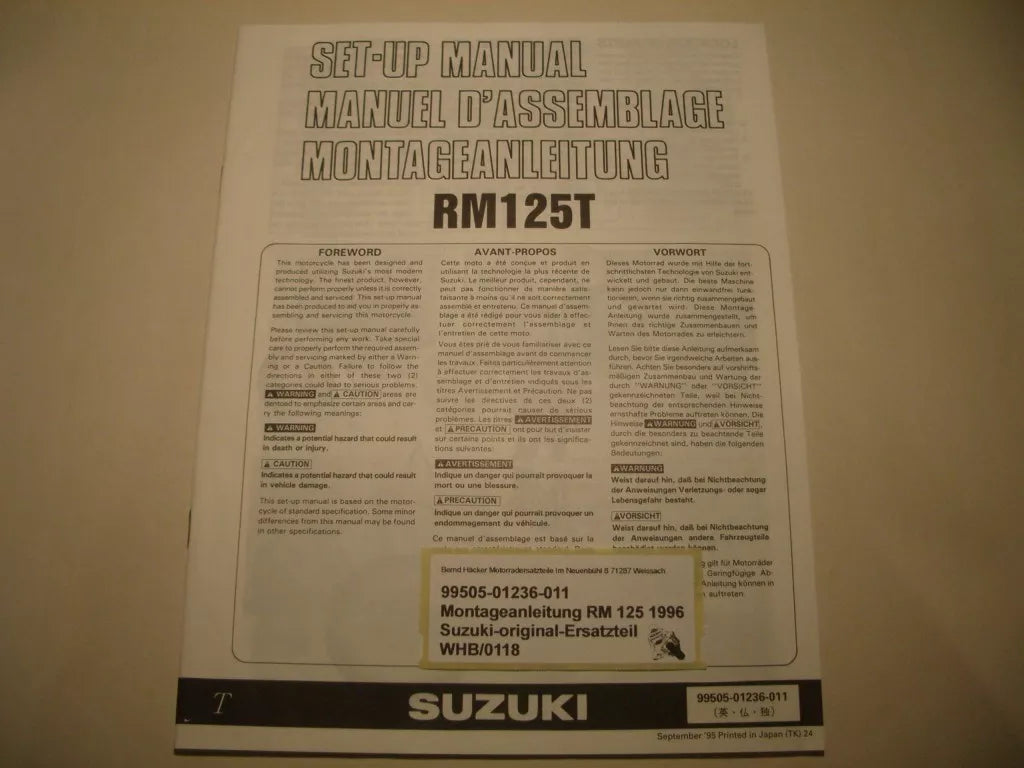 Montageanleitung _ SET-UP MANUAL _ original _ SUZUKI_ RM 125_ Baujahr 1996