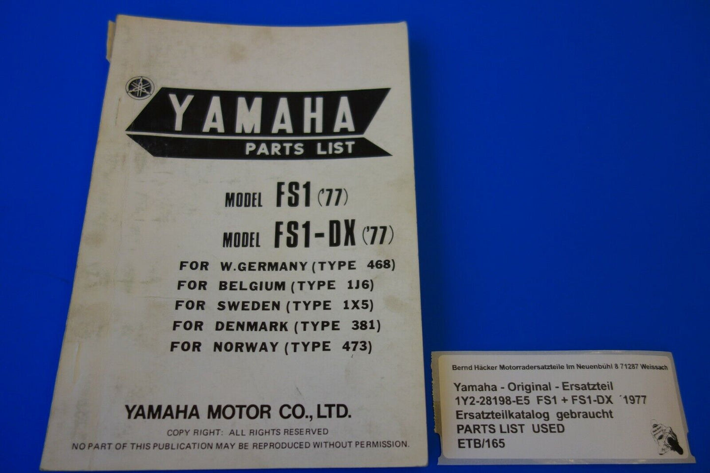 Spare parts catalogue _ Parts list _ PARTSLIST _ Yamaha _FS1 + FS1-DX _ Year of manufacture 1977