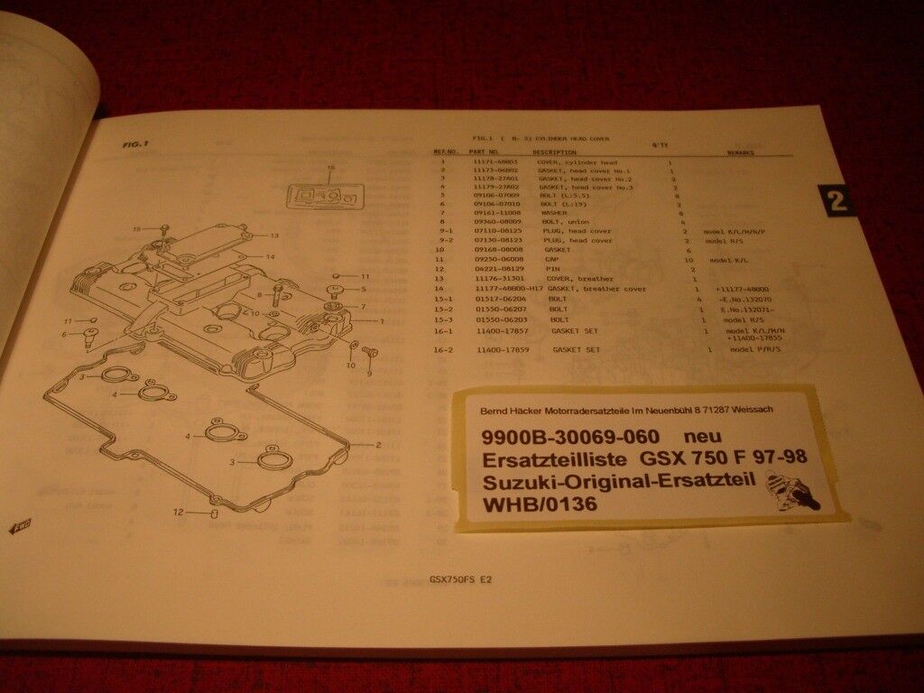 SPARE PARTS LIST _ PARTS CATALOGUE _ SUZUKI _ GSX 750 F _ YEAR OF MANUFACTURE 1989 - 1995