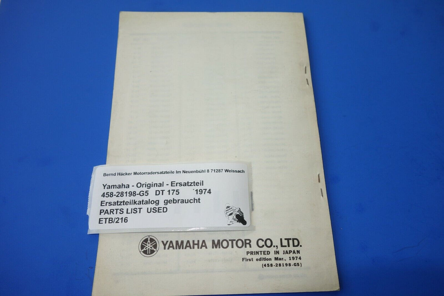 Spare parts catalogue _ Parts list _ PARTSLIST _ Yamaha _ DT 175 _ Type CT1 _ Year 1974