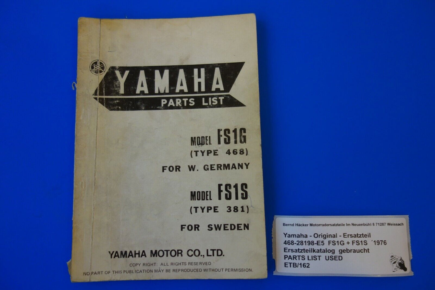 Spare parts catalogue _ Parts list _ PARTSLIST _ Yamaha _FS1G + FS1S _ year 1976