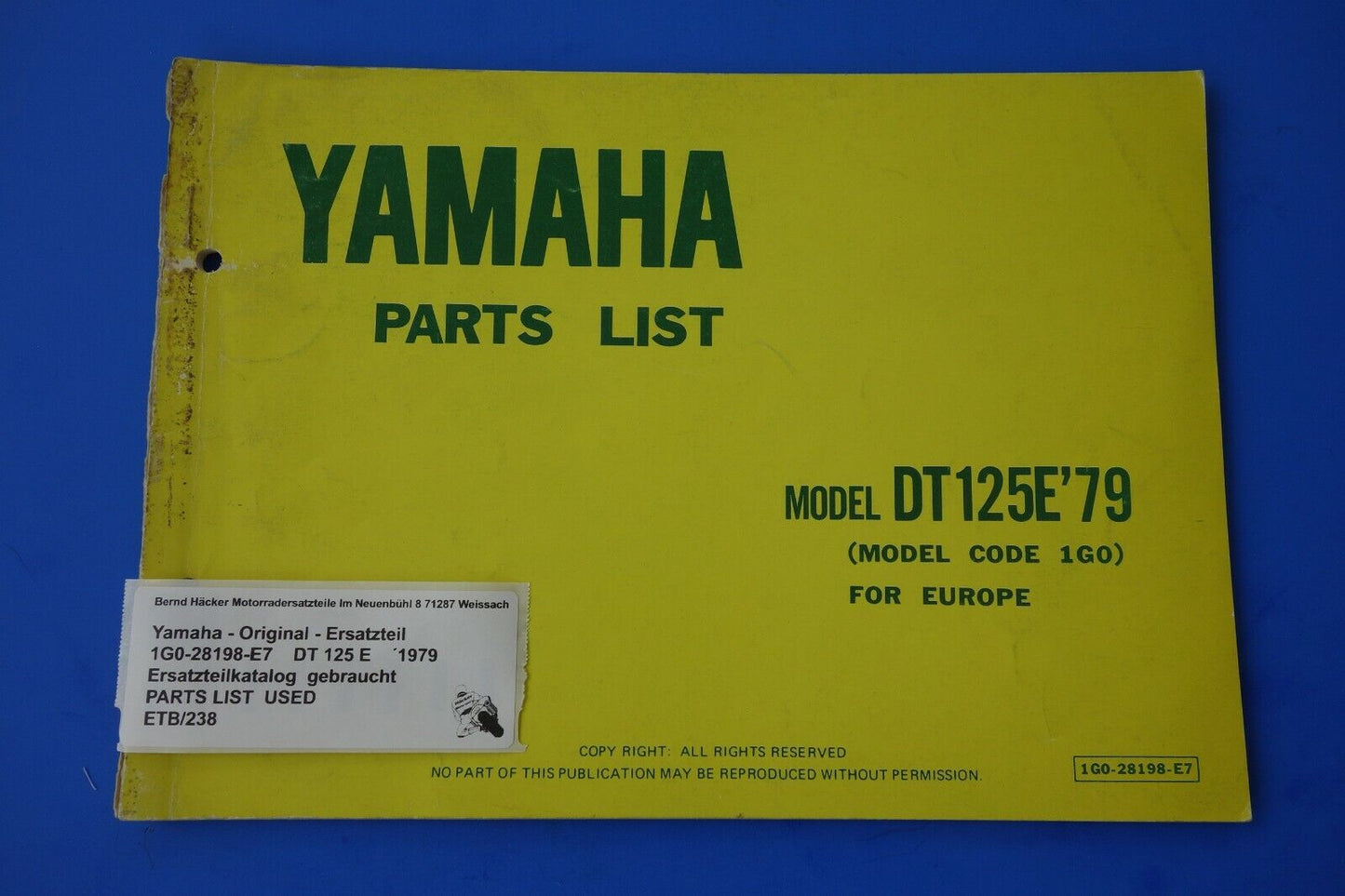 Spare parts catalogue _ Parts list _ PARTSLIST _ Yamaha _ DT 125 E _ 1G0 _ Year 1979