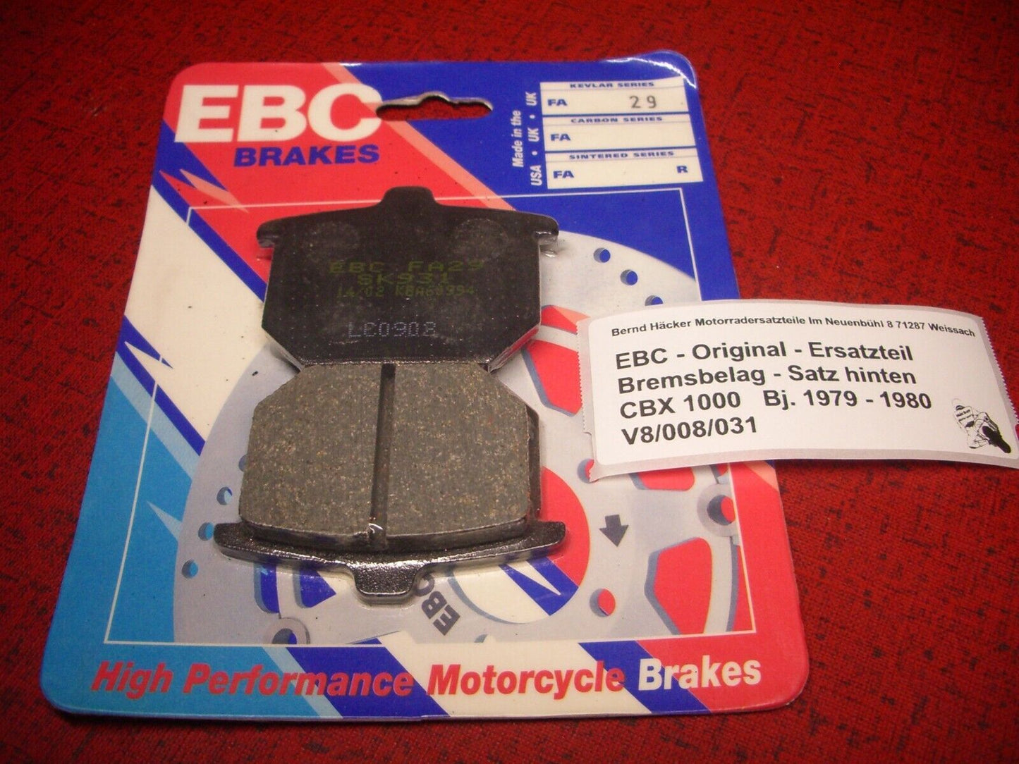 Rear brake pads _ CBX 1000 _ Year of manufacture 1979 - 1980 _ EBC FA 029