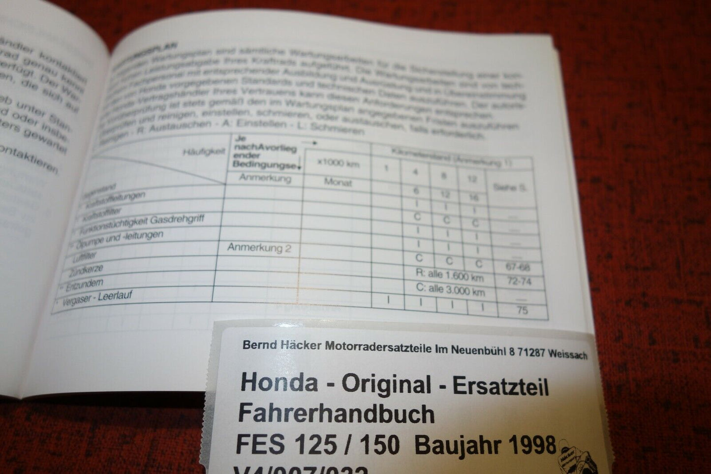 Fahrerhandbuch  _ Owners Manual _ FES 125 / 150 _ Baujahr 1998 _ Original Honda