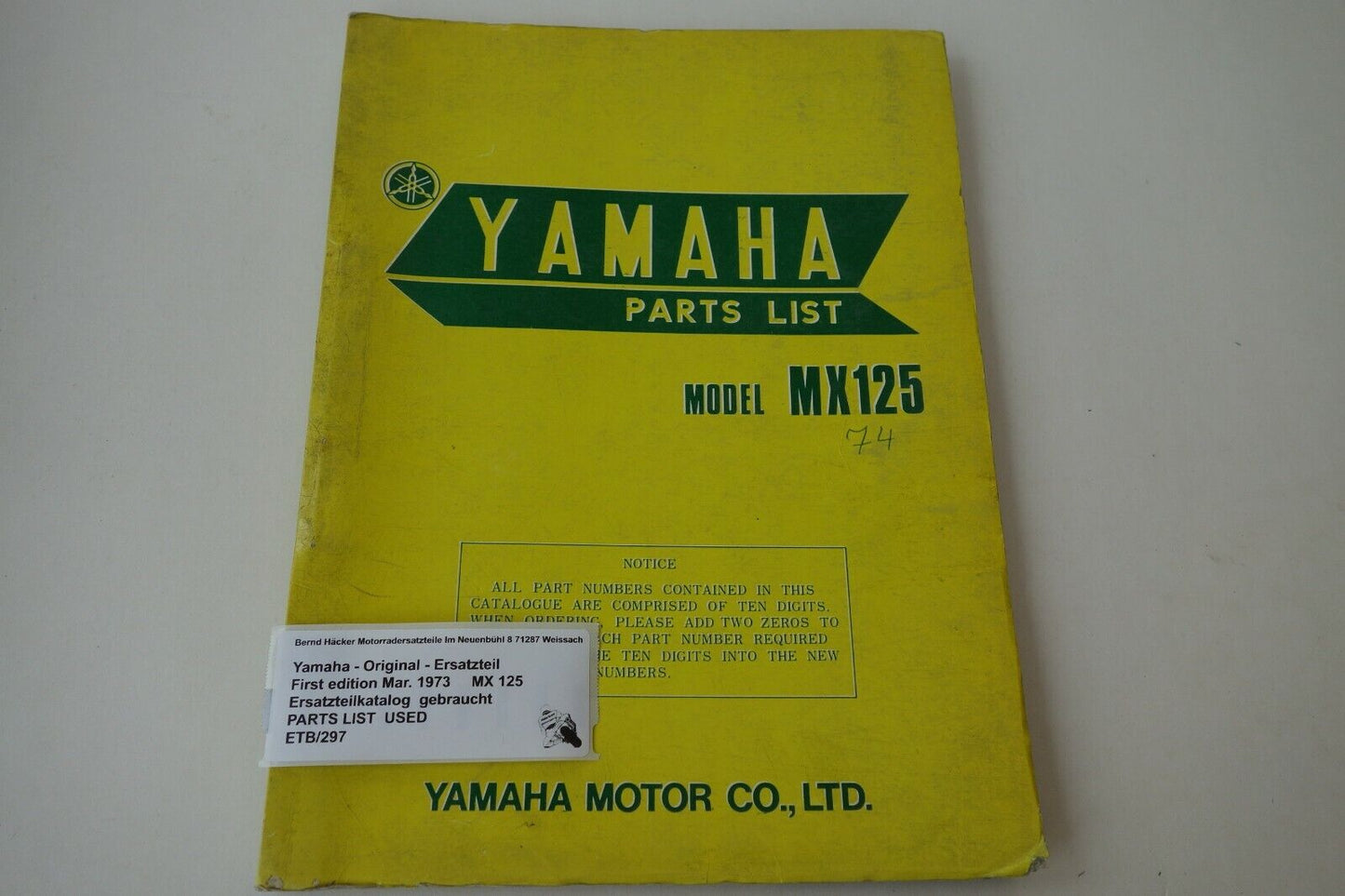 Spare parts catalogue _ Parts list _ PARTSLIST _ Yamaha _ MX 125 _ YZ 125 A _ 1974