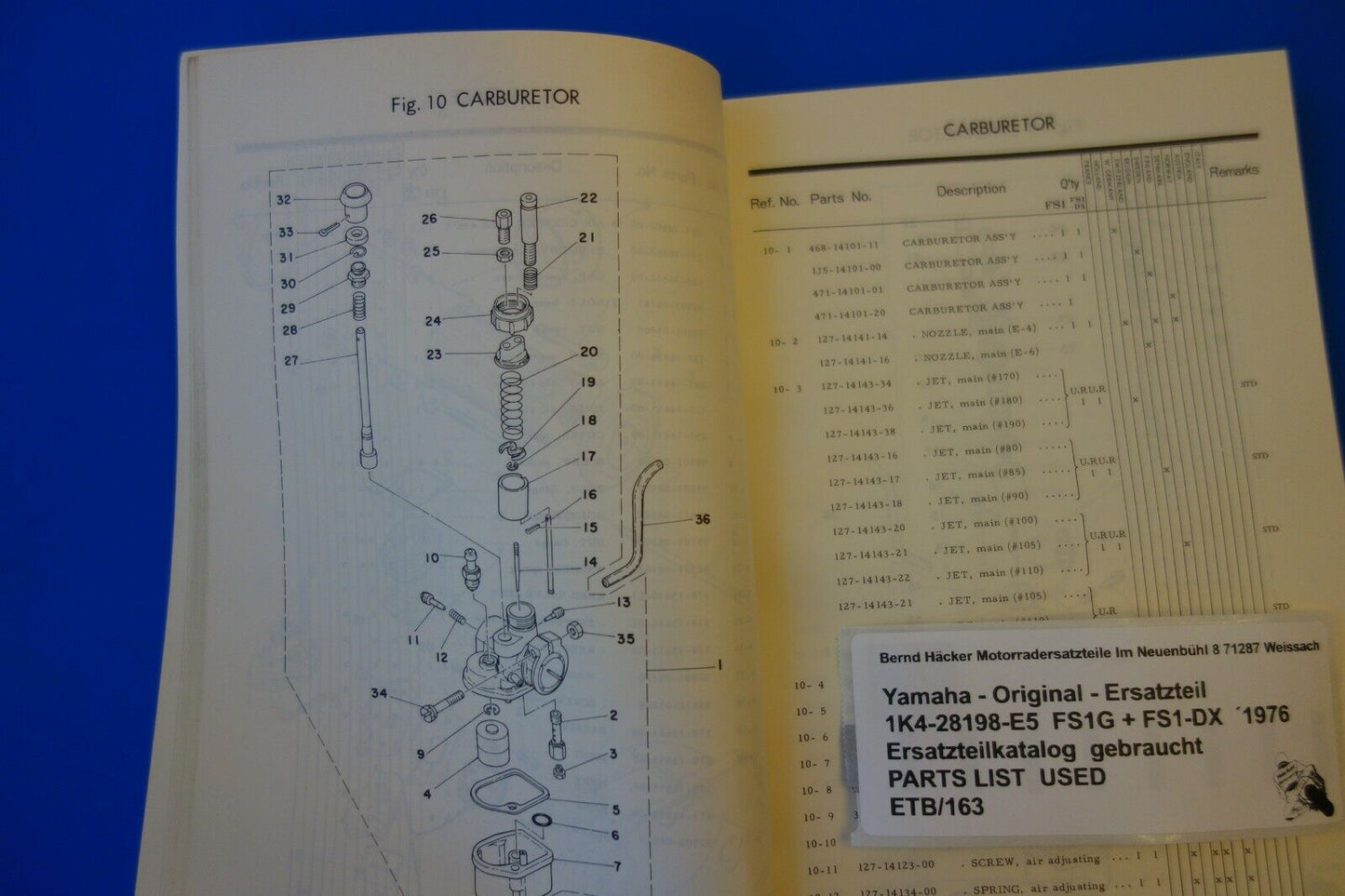 Ersatzteilkatalog _ Teileliste _ PARTSLIST _ Yamaha _FS1G + FS1-DX _ Bj. 1976