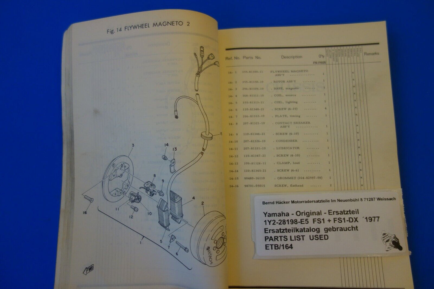 Ersatzteilkatalog _ Teileliste _ PARTSLIST _ Yamaha _FS1 + FS1-DX _ Bj. 1977