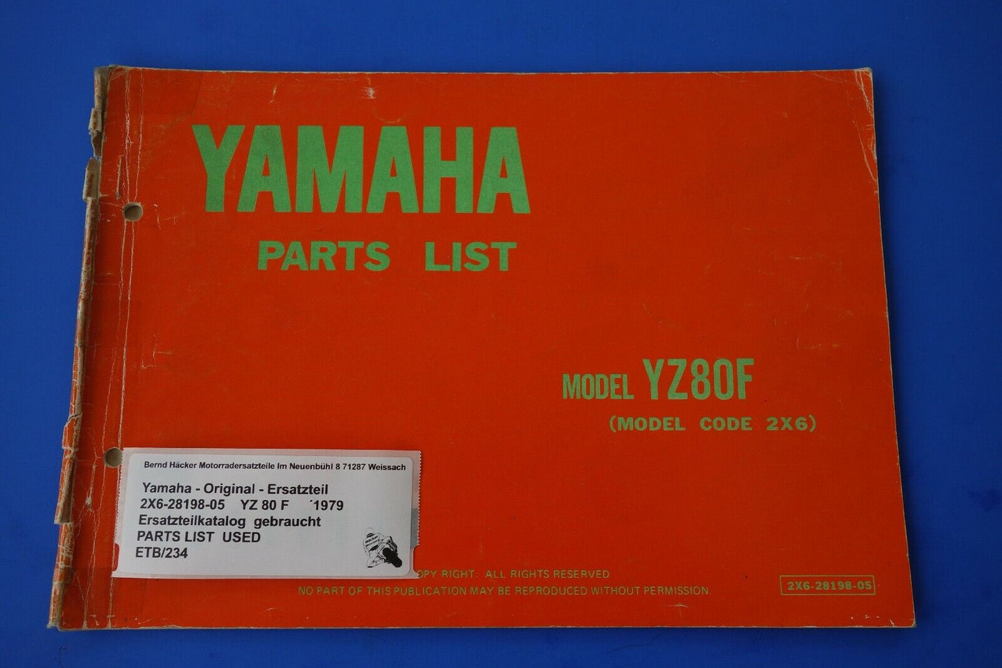 Spare parts catalogue _ Parts list _ PARTSLIST _ Yamaha _ YZ 80 F _ Type 2X6 _ 1979