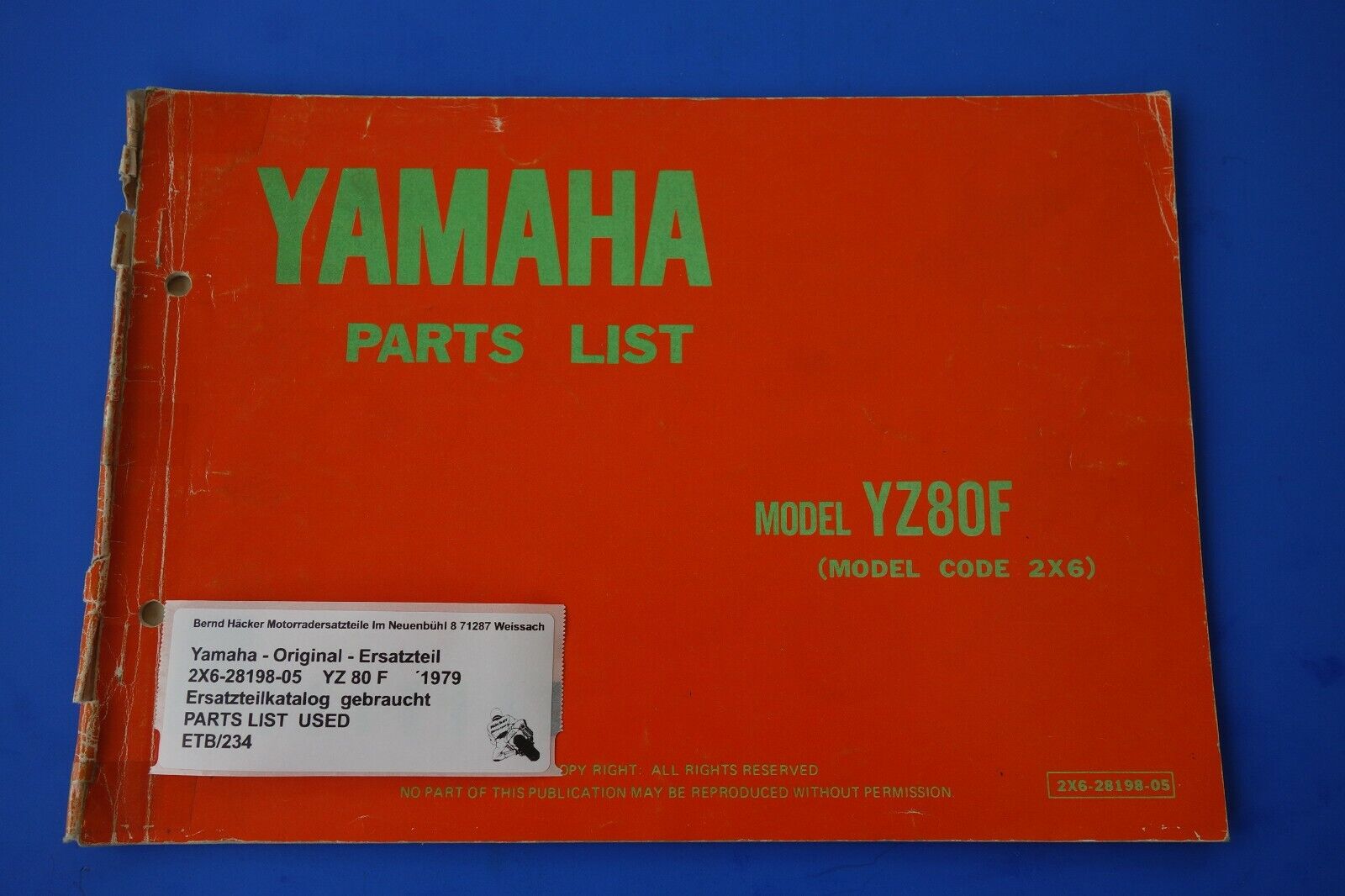 Ersatzteilkatalog _ Teileliste _ PARTSLIST _ Yamaha _ YZ 80 F _ Typ 2X6 _ 1979
