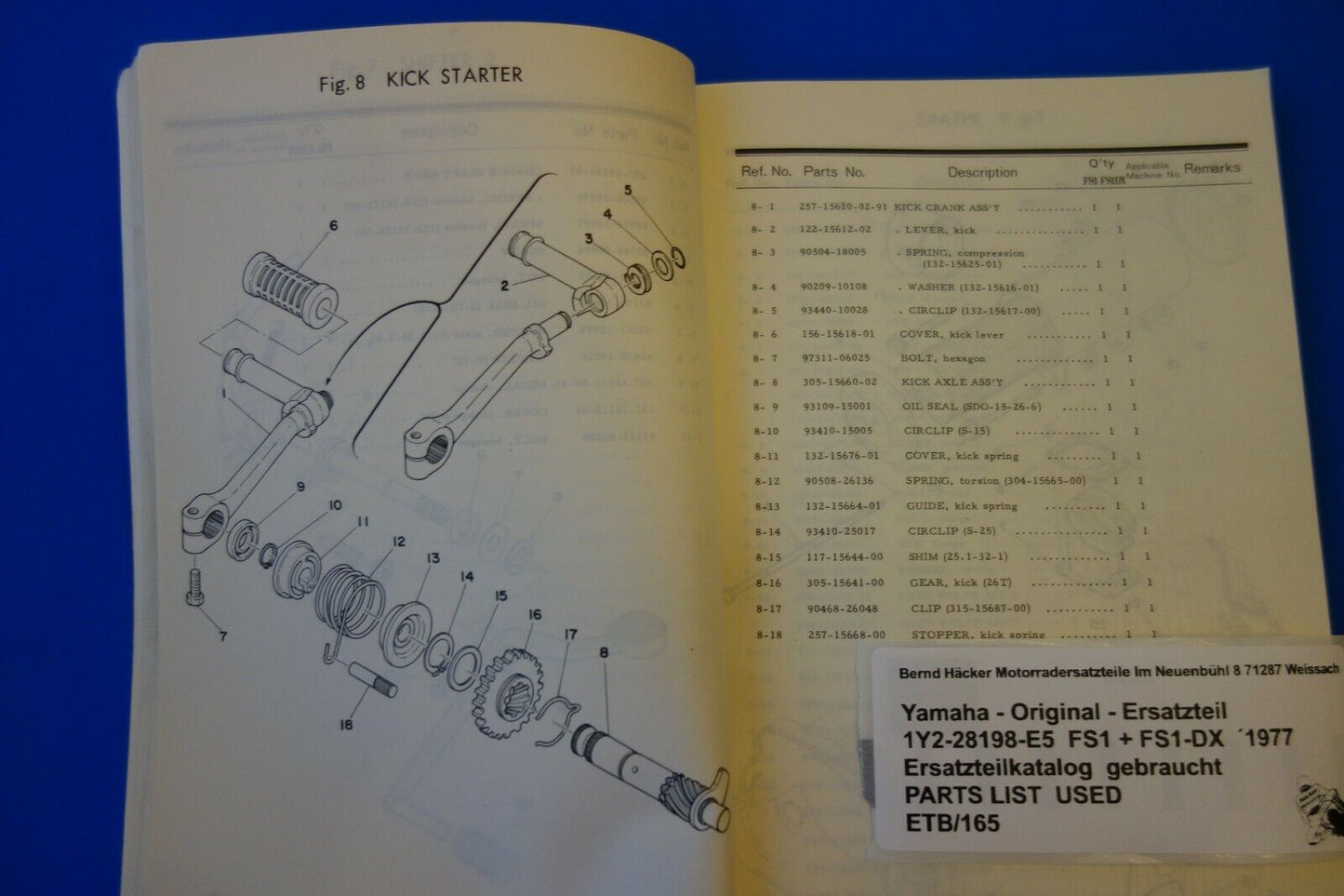 Spare parts catalogue _ Parts list _ PARTSLIST _ Yamaha _FS1 + FS1-DX _ Year of manufacture 1977