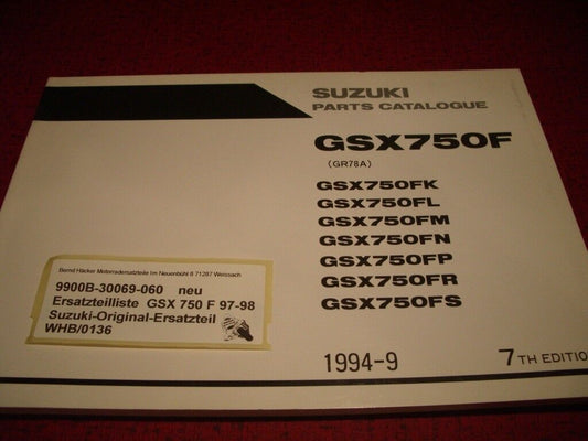 SPARE PARTS LIST _ PARTS CATALOGUE _ SUZUKI _ GSX 750 F _ YEAR OF MANUFACTURE 1989 - 1995