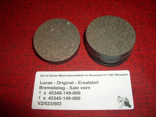 Lucas _ Bremsbeläge _ vorn _CB 125 K6 _ Baujahr 1976 _ 45340 / 45345-351-700