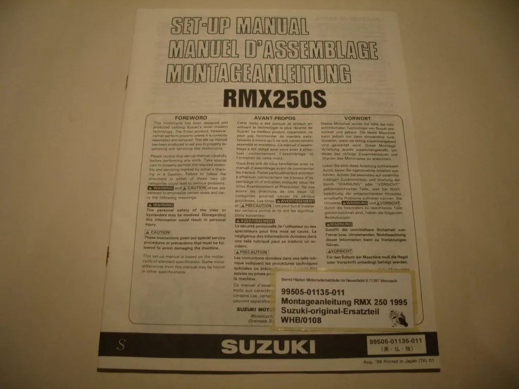 Montageanleitung _ SET-UP MANUAL _ original _ SUZUKI_ RMX 250_ Baujahr 1995