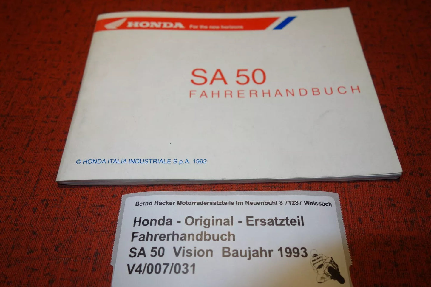 Driver's Manual _ Owners Manual _ SA50 Vision _ Year of manufacture 1993 _ Original Honda