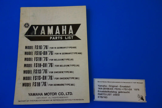 Spare parts catalogue _ Parts list _ PARTSLIST _ Yamaha _FS1G + FS1-DX _ Year 1976