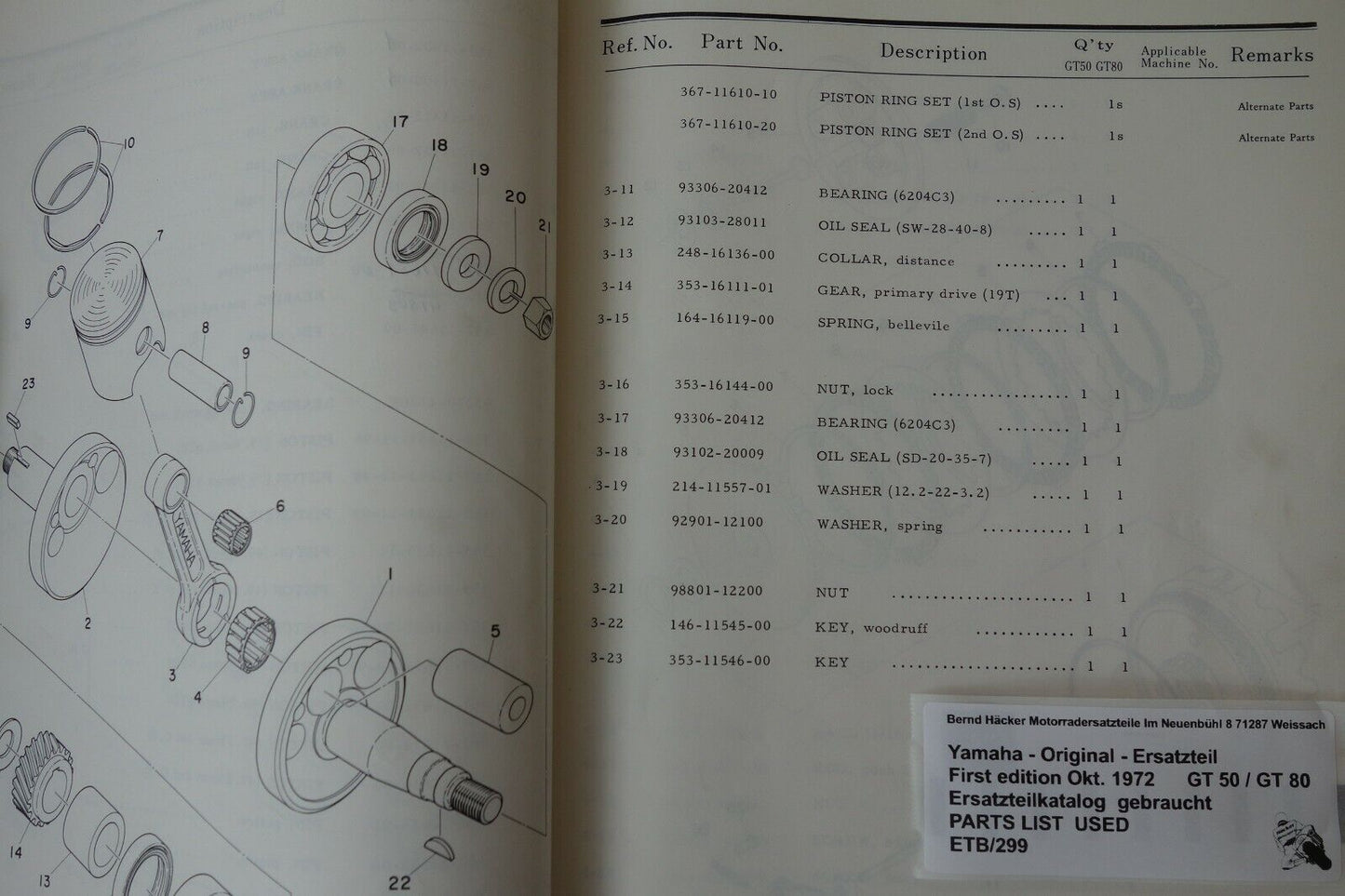 Ersatzteilkatalog _ Teileliste _ PARTSLIST _ Yamaha _ GT 50 _ GT 80 _ Bj. 1973