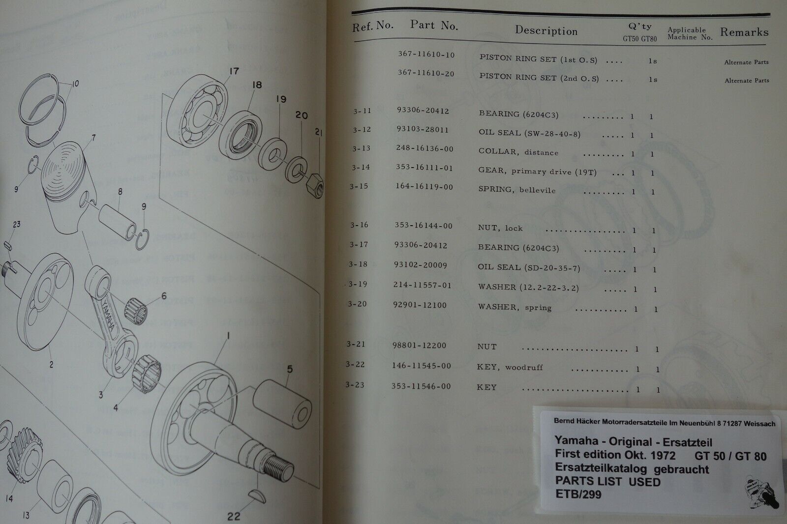 Ersatzteilkatalog _ Teileliste _ PARTSLIST _ Yamaha _ GT 50 _ GT 80 _ Bj. 1973