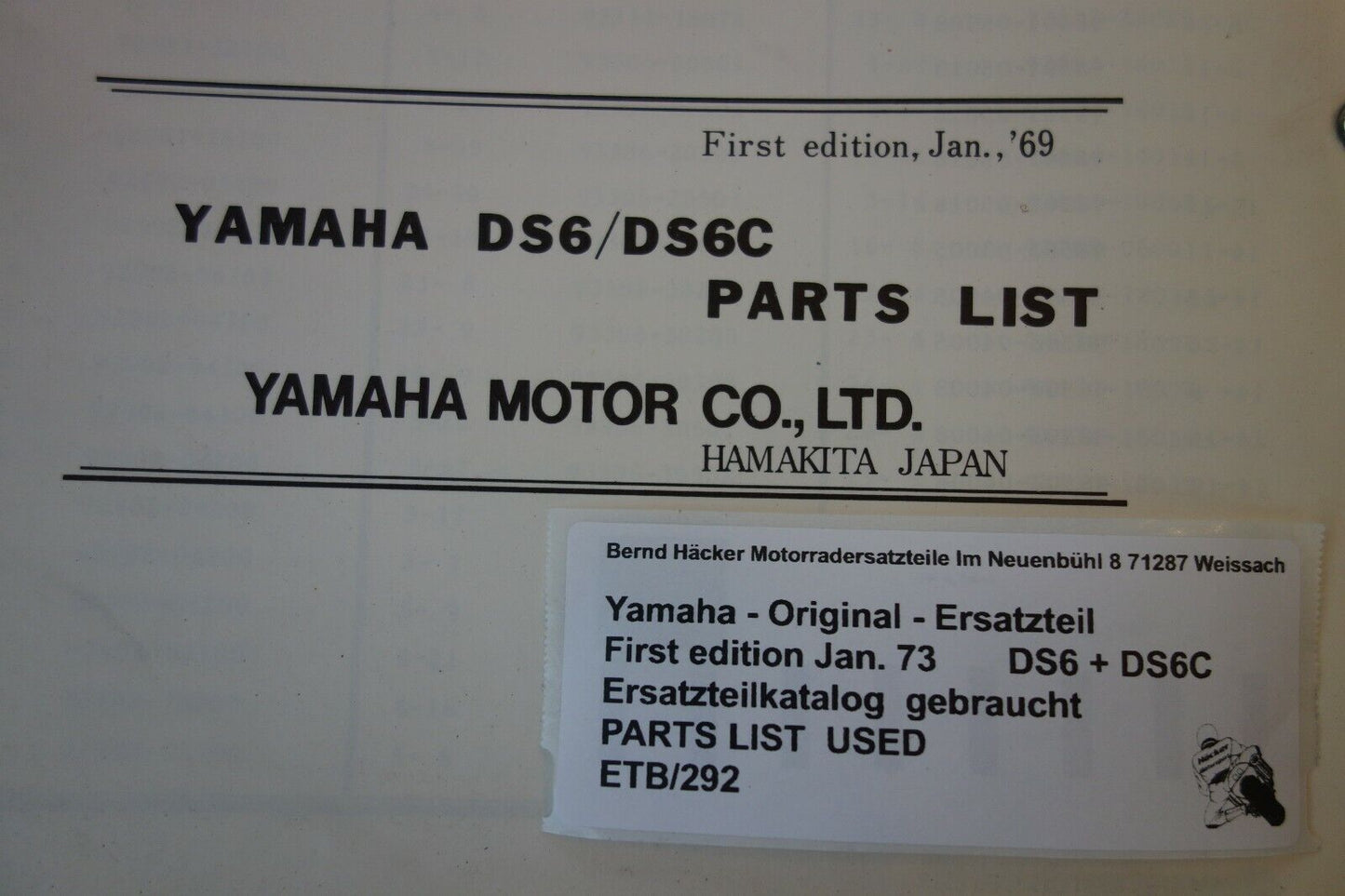 Spare parts catalogue _ Parts list _ PARTSLIST _ Yamaha _ 250ccm DS6 _ DS6C _ 1974