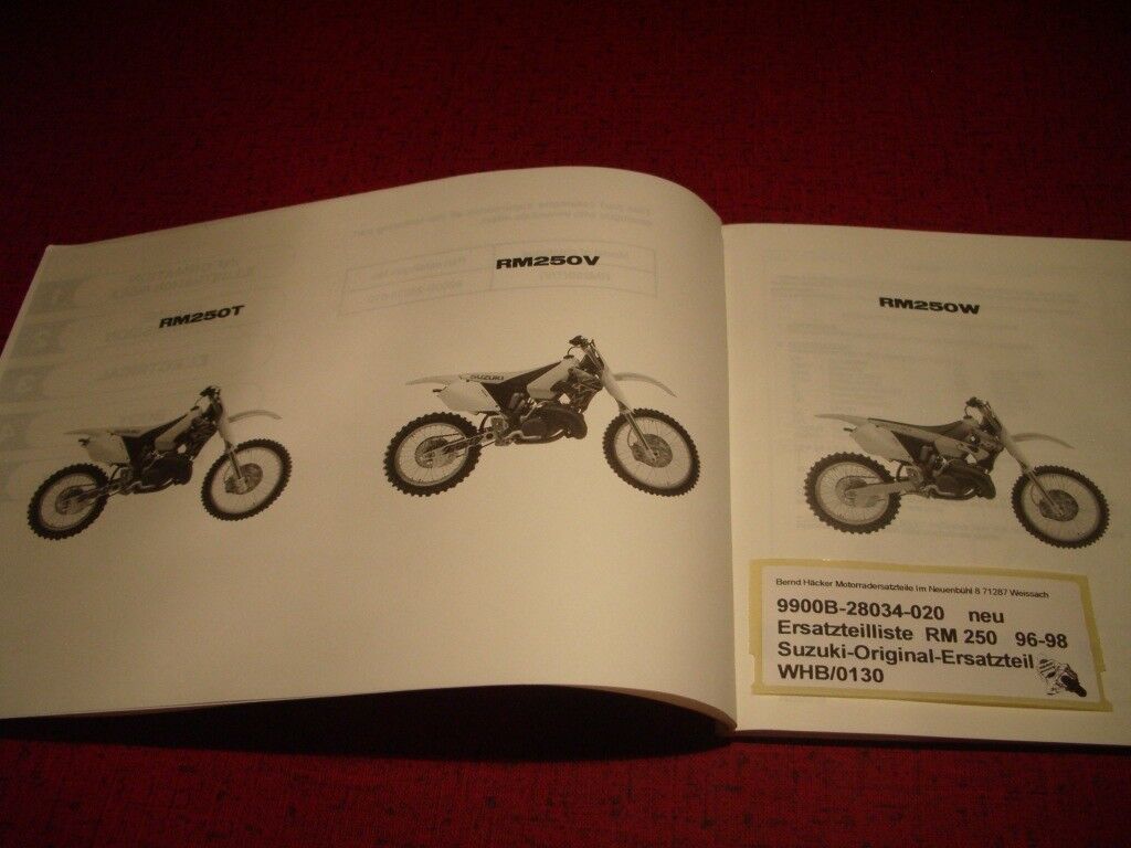 SPARE PARTS LIST _ PARTS CATALOGUE _ SUZUKI _ RM 250 _ YEAR 1996 - 1998