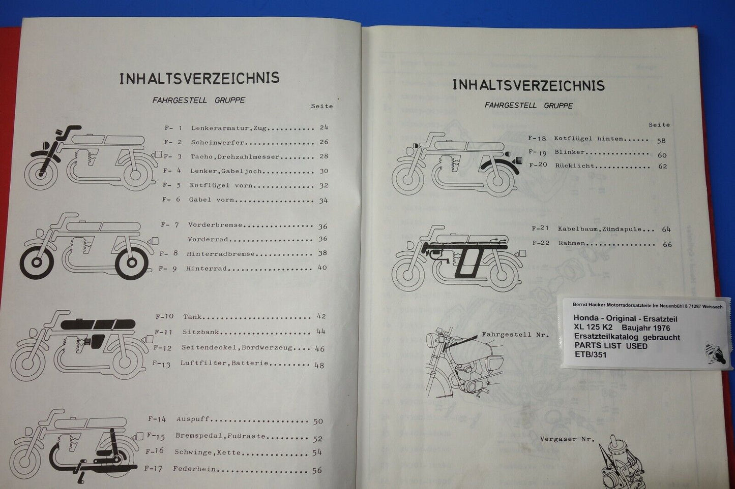 Spare parts catalogue _ Parts list _ PARTSLIST _ Honda _ XL 125 K _ K2 _ year 1976