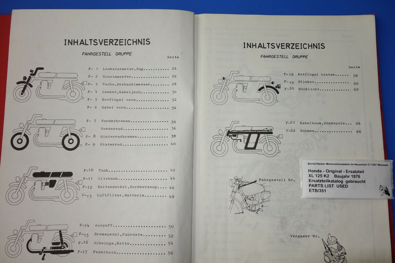 Ersatzteilkatalog _ Teileliste _ PARTSLIST _ Honda _ XL 125 K _ K2 _ Bj. 1976