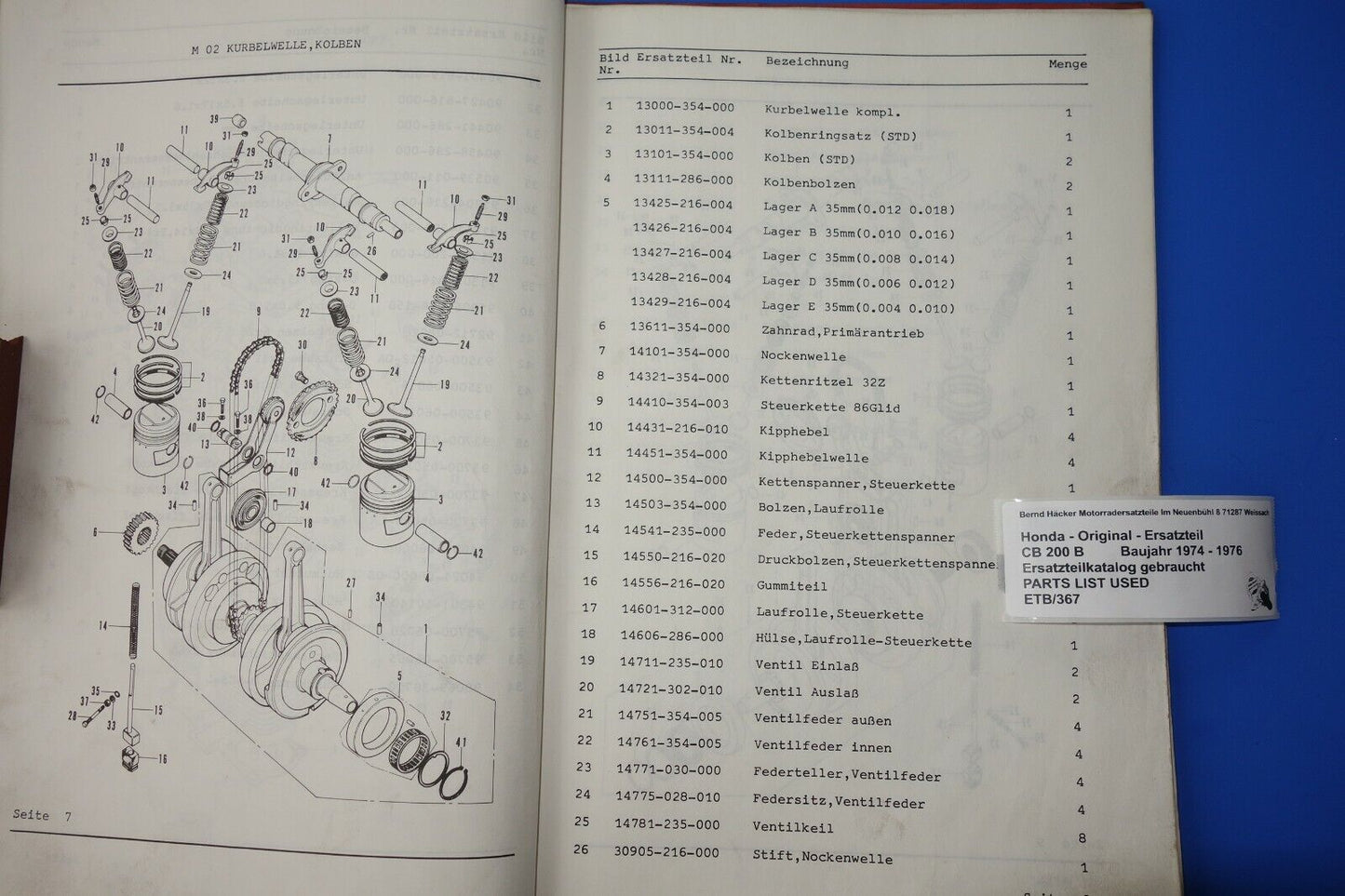 Spare parts catalogue _ Parts list _ PARTSLIST _ HONDA _ CB 200 B _ Year 1974 - 1975