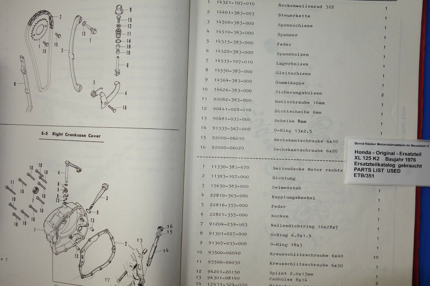 Ersatzteilkatalog _ Teileliste _ PARTSLIST _ Honda _ XL 125 K _ K2 _ Bj. 1976