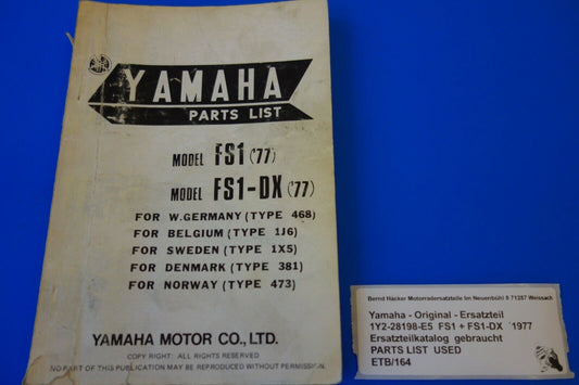 Spare parts catalogue _ Parts list _ PARTSLIST _ Yamaha _FS1 + FS1-DX _ Year 1977