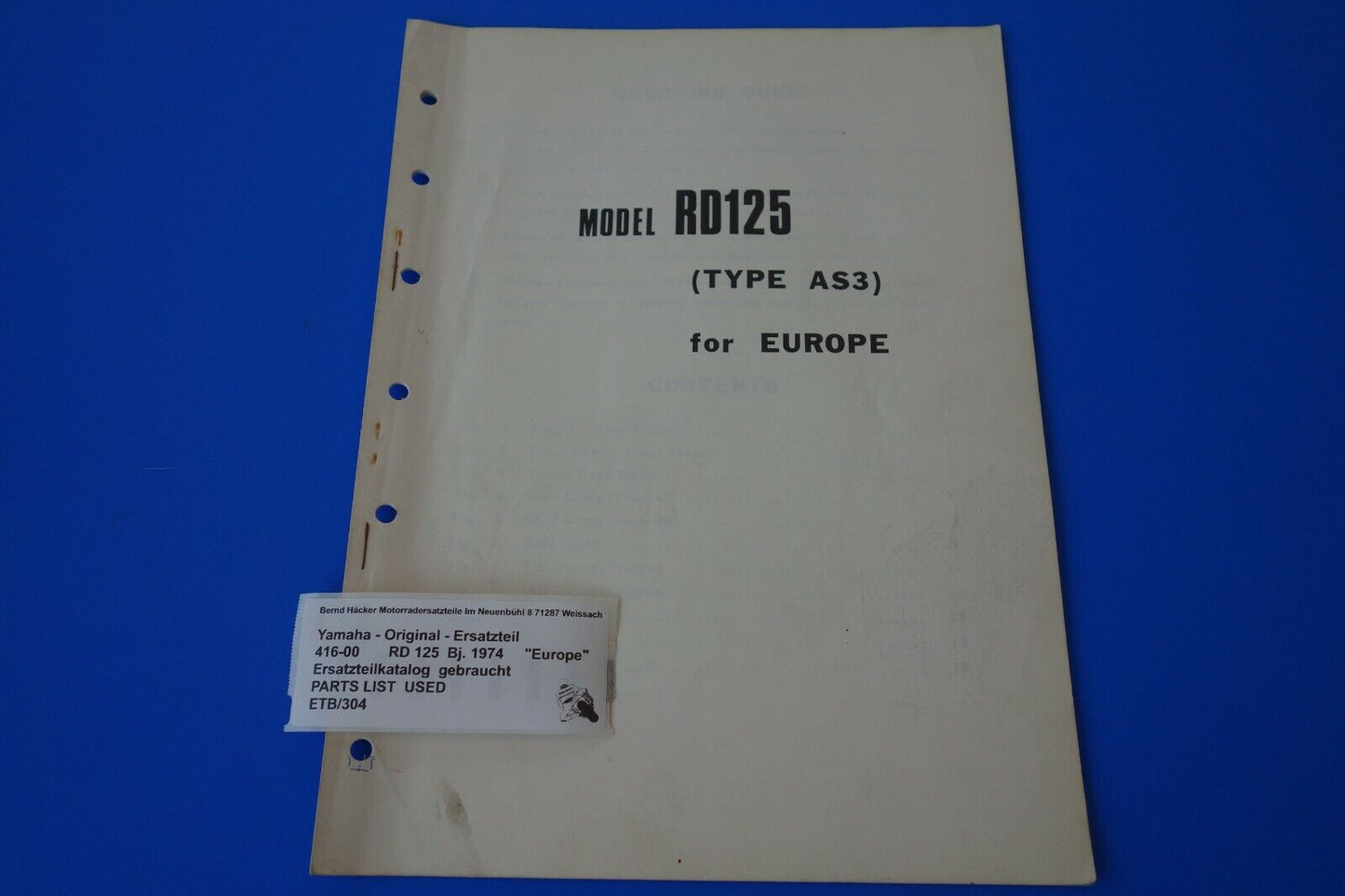 Spare parts catalogue _ Parts list _ PARTSLIST _ Yamaha _ RD 125 _ Europe _1974