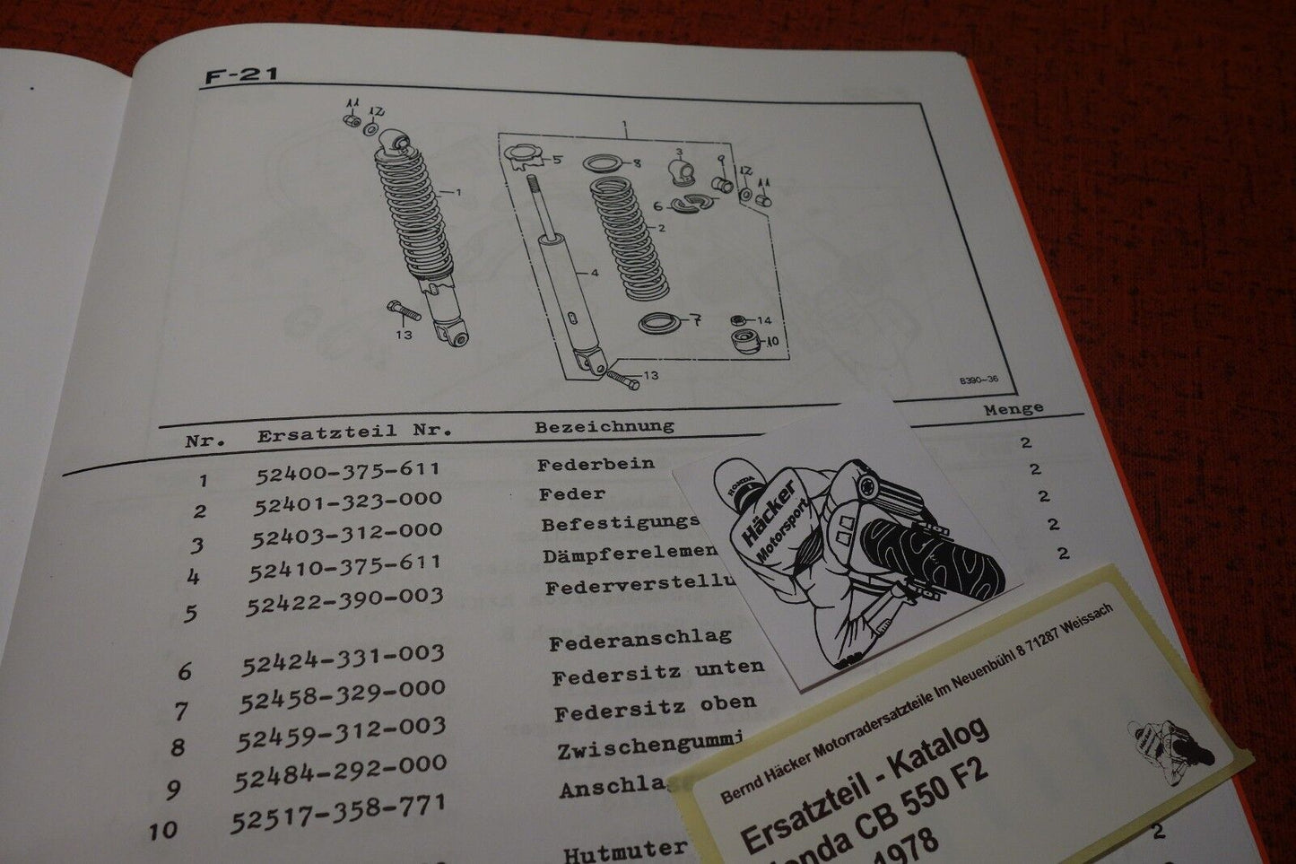 Spare parts catalogue _ Parts list _ PARTSLIST _ CB 550 F2 _ Year of manufacture 1977 - 1978